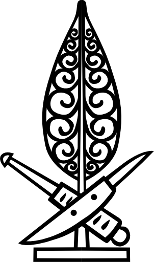 Logo des Vereins mit Spanbaum, Klöppel und Schnitzmesser